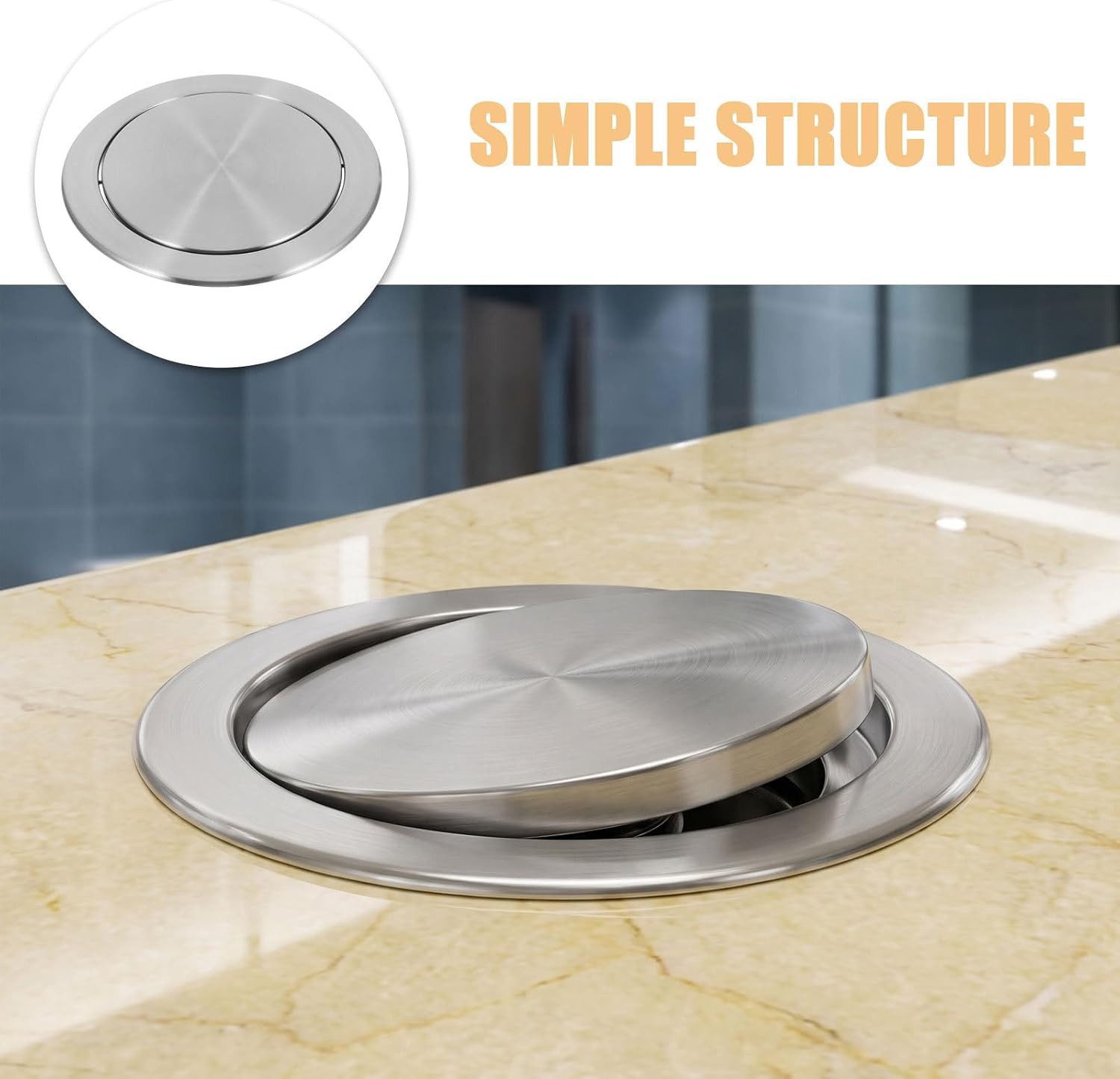 Built-in Trash Can Lid for Countertop Stainless Steel