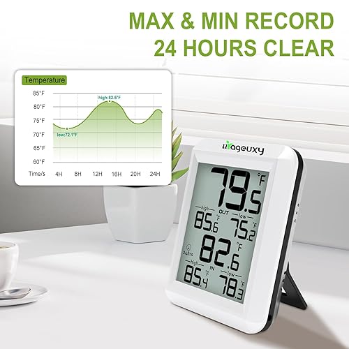 Miniatura 4 de Urageuxy Termómetro digital inalámbrico para interiores y exteriores con pantalla de temperatura interior y exterior para monitoreo de habitación en
