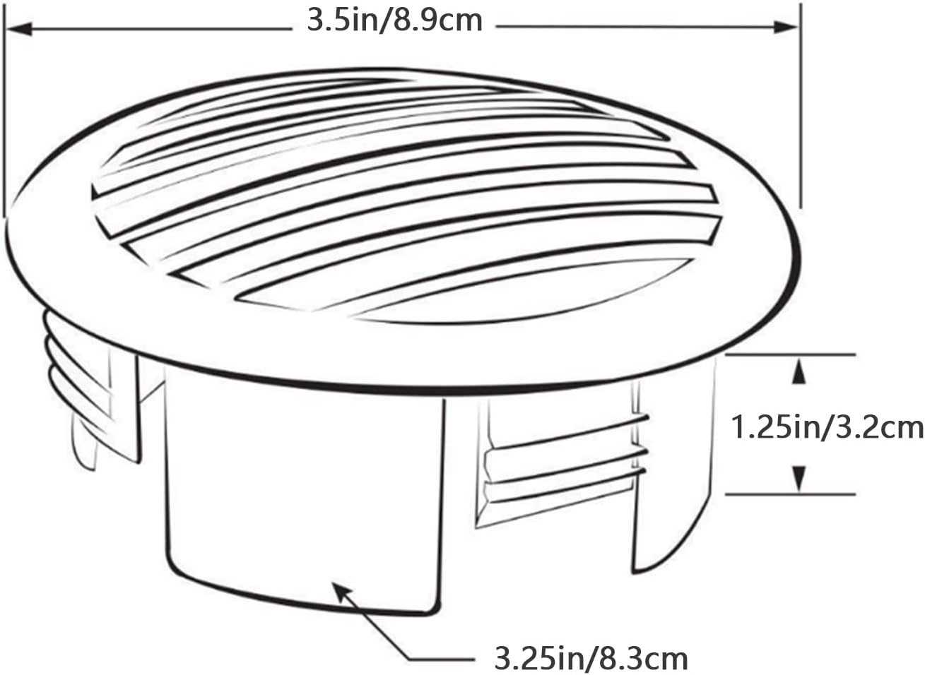 ラウンドエアベントグリル、3.5インチ/8.89cm エアフローベントカバー 316ステンレススチールラウンドアンチエアベント ヨッ