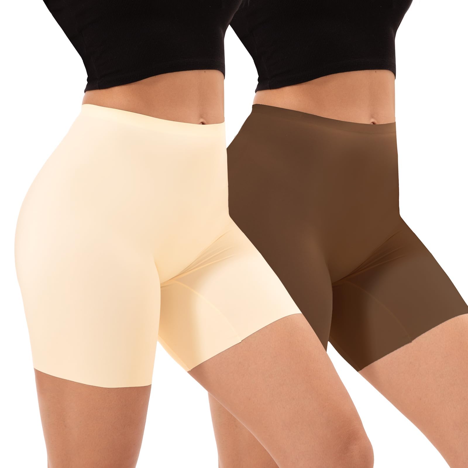 INNERSY Women's Seamless Slip Shorts for Under Dresses Anti Chafing Cooling Boy Shorts 2-Pack