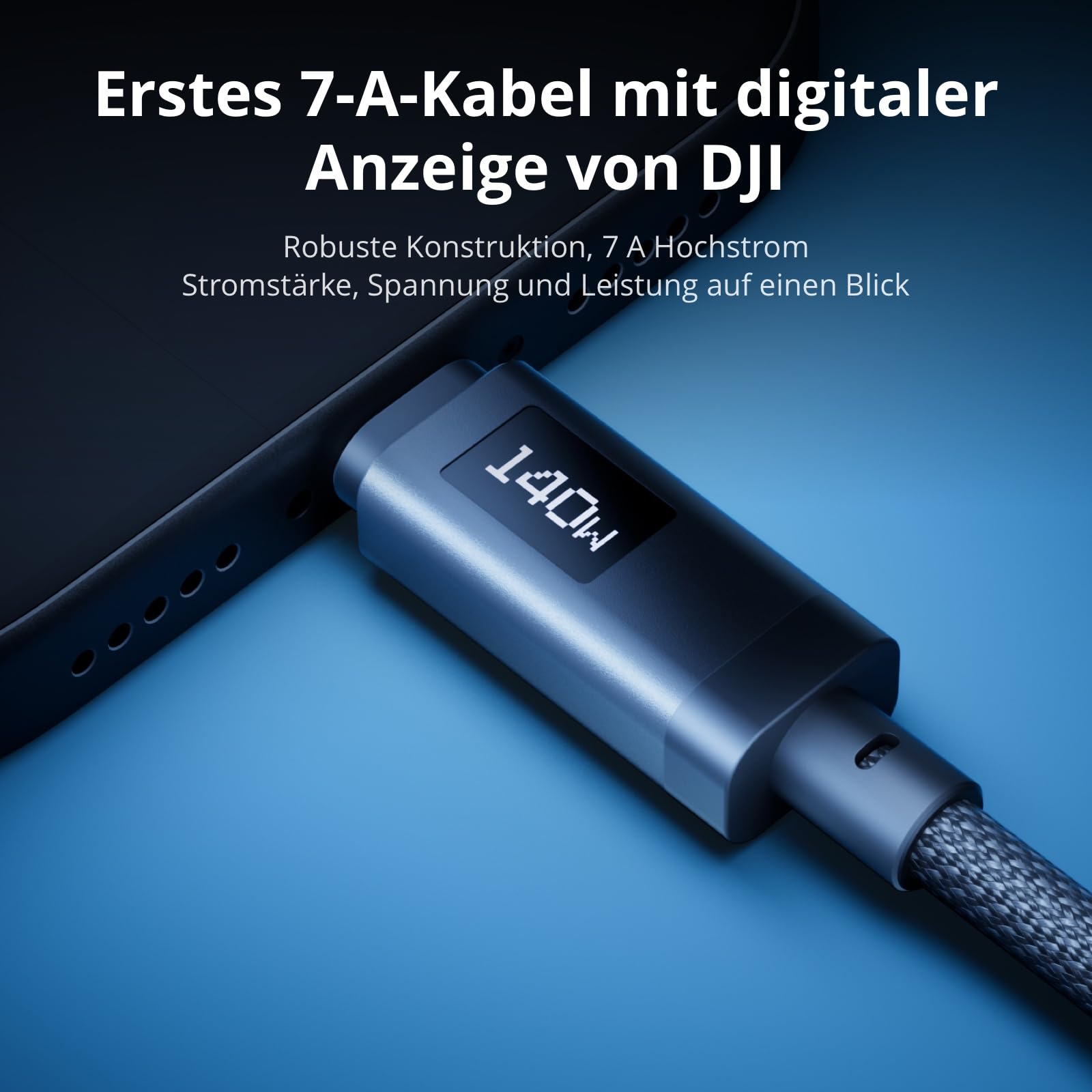 DJI Power 140W GaN Lade-Combo, inkl. 7-A-Kabel mit digitaler Anzeige (1 m) | 140 W Ausgangsleistung, 3 Anschlüsse, intelligente Temperaturregelung, Schnellladen, PD 3.1, Laptop Ladegerät