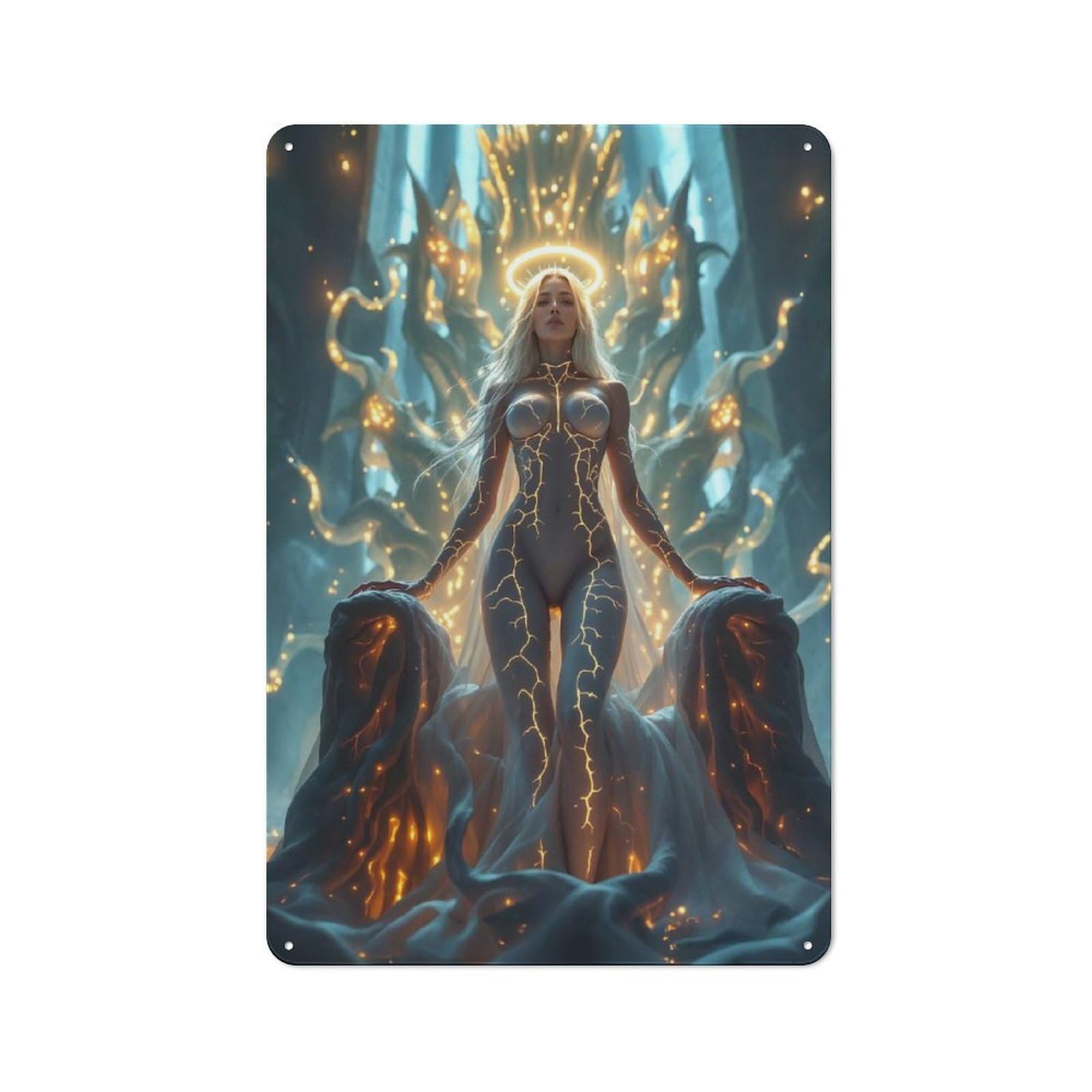 Junmoney Style-5 Everyday Angelic Figure With Golden Veins Metal Gift Sign 30X20cm, Room Wall Plaque For Home, Shop, Pub Or Studio Wall