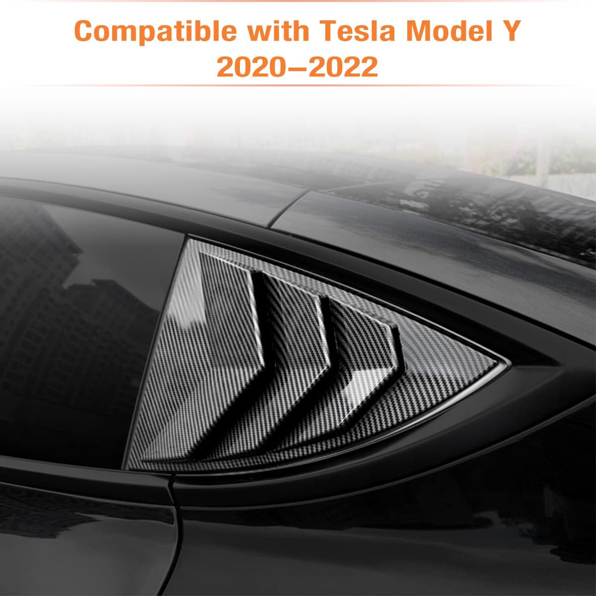 Rear Side Window Louvers Cover Compatible with Tesla Model Y 2020 2021 2022 2023, Sport Style ABS Exterior Accessory, 2-Piece (Louvers Model Y, Carbon Fiber Style)