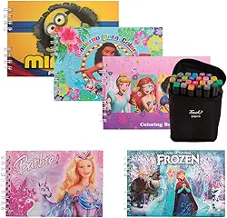 5 Livros De Colorir Infantil Menina Desenho 24 Canetinhas