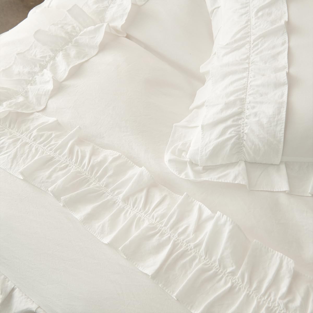 Full Size White Ruffled Microfiber Duvet Cover Set