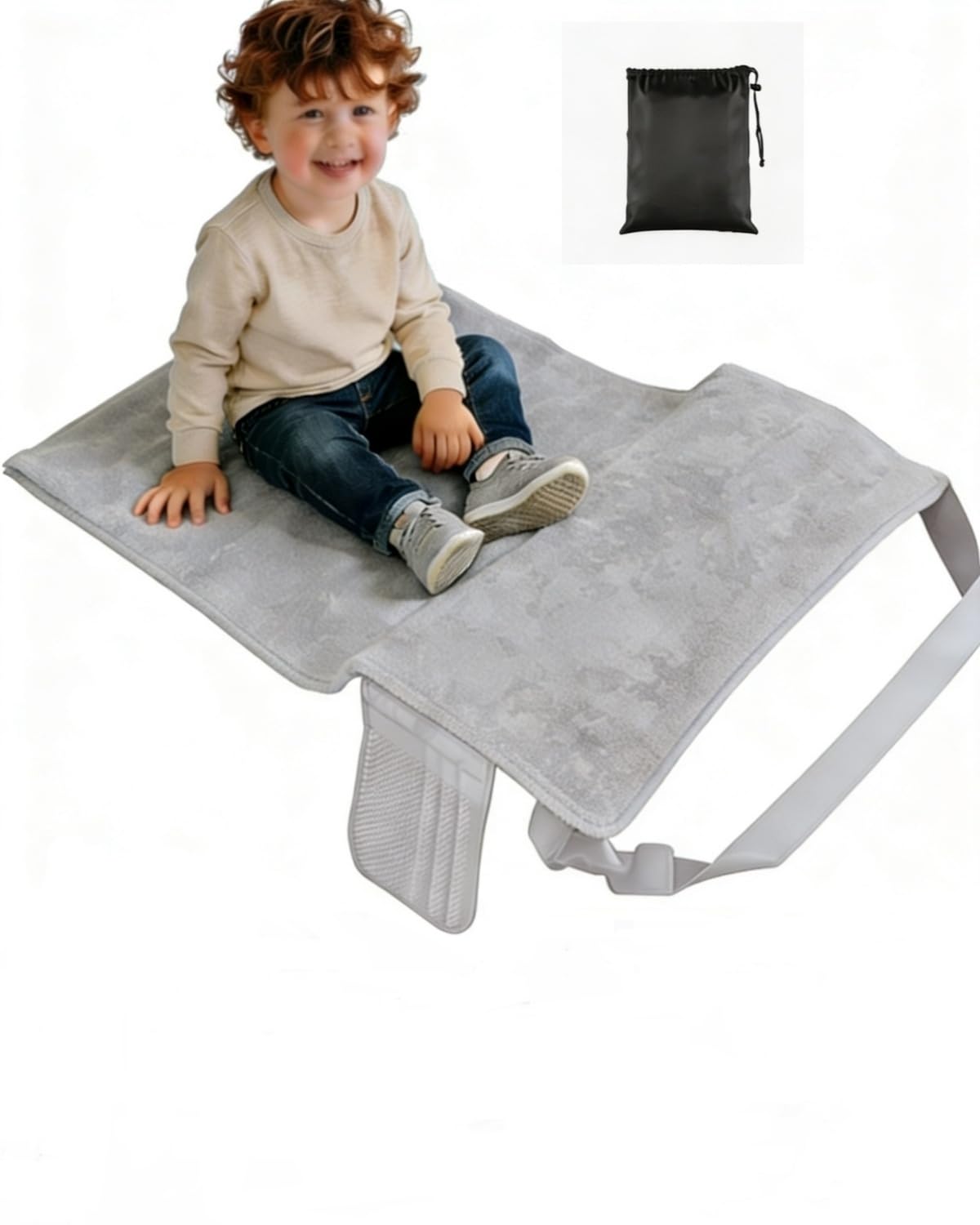Large Size Grey Toddler Airplane Bed, Portable Airplane Seat Extender Travel Bed for Kids, Soft Baby Plane Travel Essentials for Flying, Toddlers Long Flight Must Haves Footrest