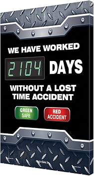 Accuform SCK104 Aluminum Digi-Day2 Electronic Safety Scoreboard, WE Have Worked #### Days Without A Lost TIME Accident - Green Safe/RED Accident"