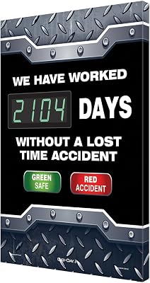 AccuformNMC Digi-Day Electronic Safety Scoreboard SCK104, Track Days Without A Lost Time Accident - Green Safe/RED Accident, Aluminum 28â€L x 20â€W x 1â€D, Bright LED Display with Remote, Made in USA