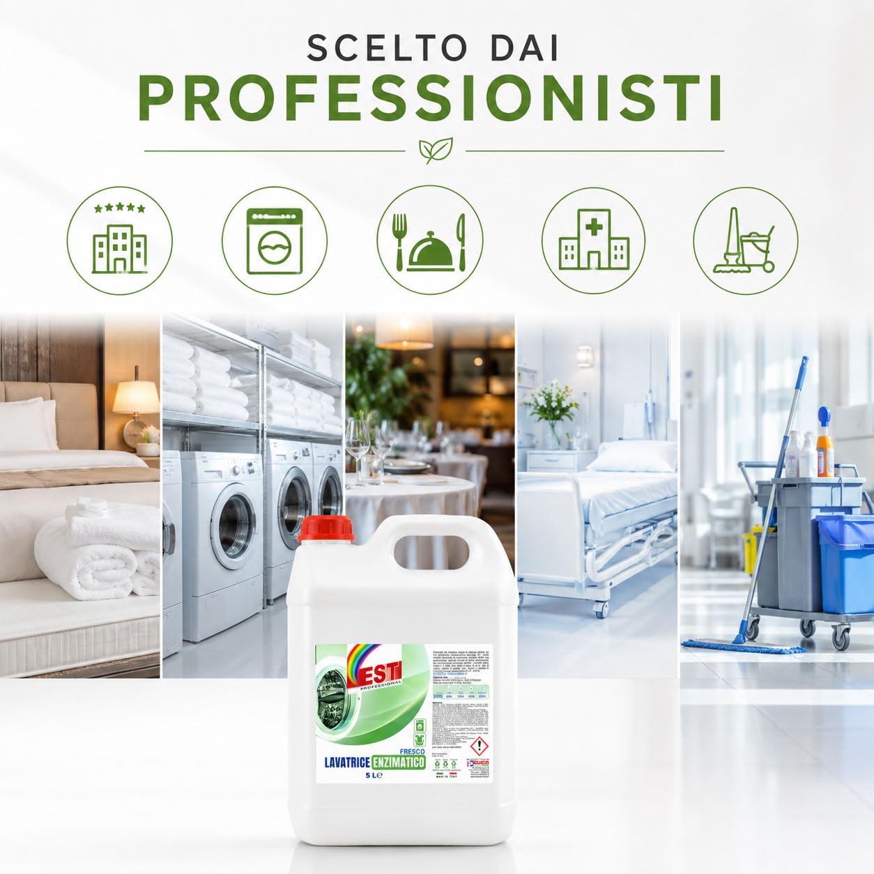 Detersivo Lavatrice Enzimatico Professionale 10L, 200 Lavaggi - Rimuove Macchie Ostinate da Tessuti Bianchi e Colorati, Cotone e Sintetici, Freschezza Duratura