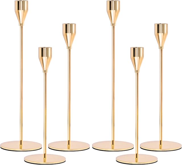 Gold Candle Holders Set of 6,Candlestick Holders Metal Tall Candle Stand for Taper Candles Candle Holder Fits 3/4 Inch Thick Candle for Wedding, Living Room, Dinning Decorations(Gold)