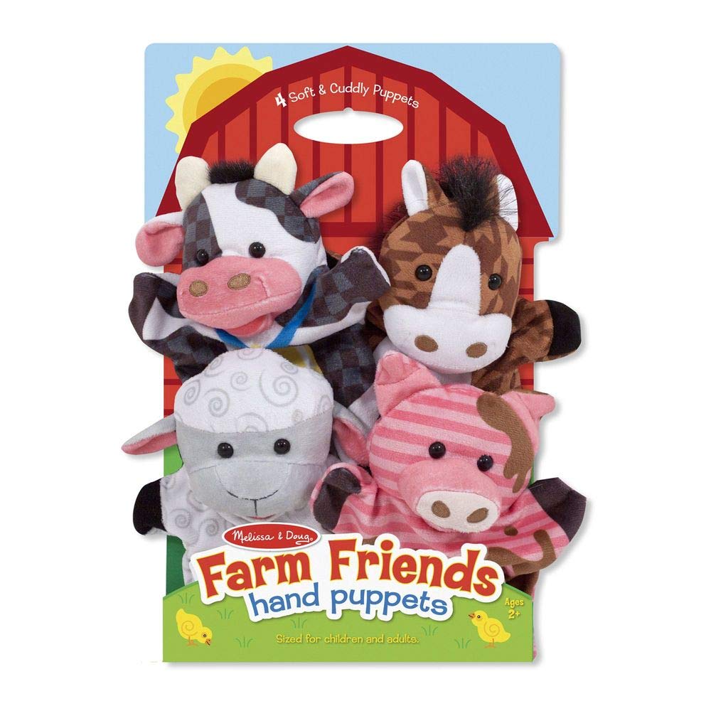 Melissa & Doug 4 Títeres de mano con animales de la granja, Marionetas para niños y adultos, Juguete creativo de calidad, Regalo para niños y niñas de 3 4 5 6 7 años