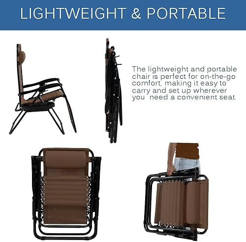 Miniatura 6 de EZONE 1 silla de gravedad cero, silla reclinable ajustable para exteriores, silla reclinable de malla de acero plegable para piscina, playa,