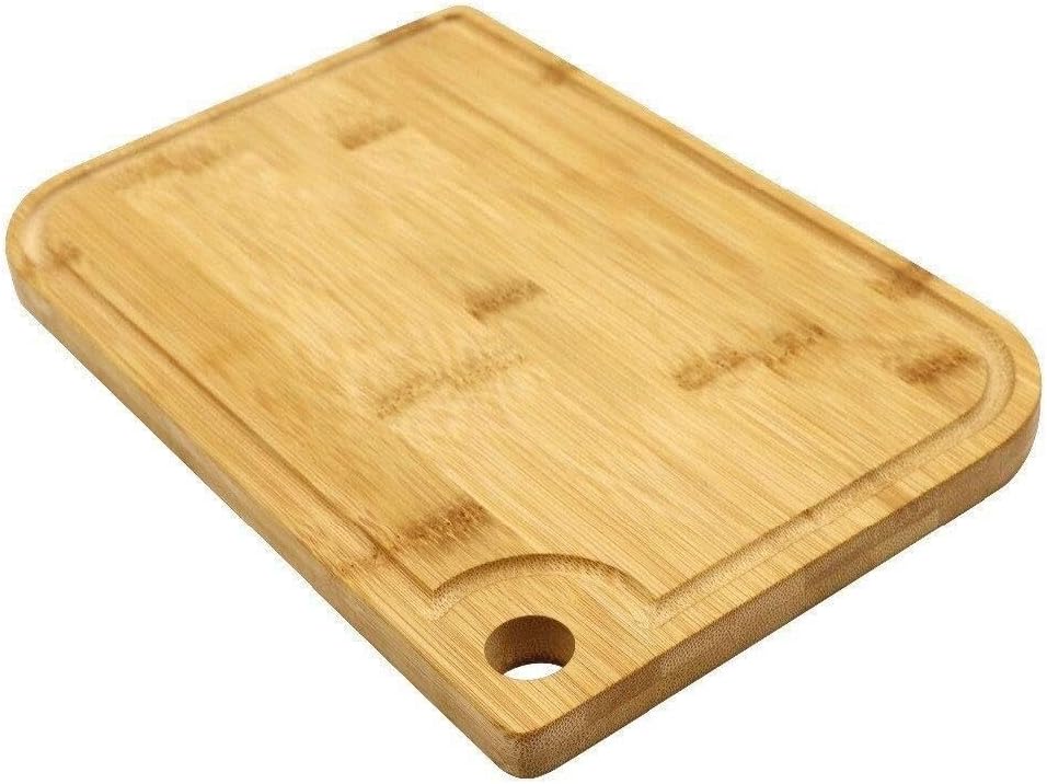 Natural Wood Cutting Board with Juice Groove, Reversible Kitchen Chopping Board Tray, 28x18.5x1.5cm