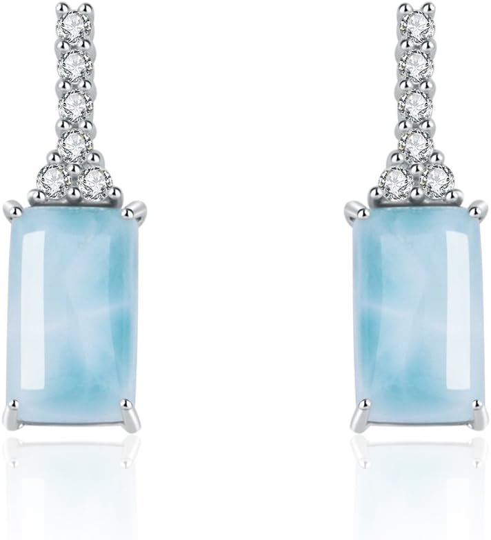 Sterling Silver Jewelry Larimar Earrings Nature Genuine Blue Classic Fashion Handmade Larimar Gemstones Earrings for Women and Girls Special for Mother Day