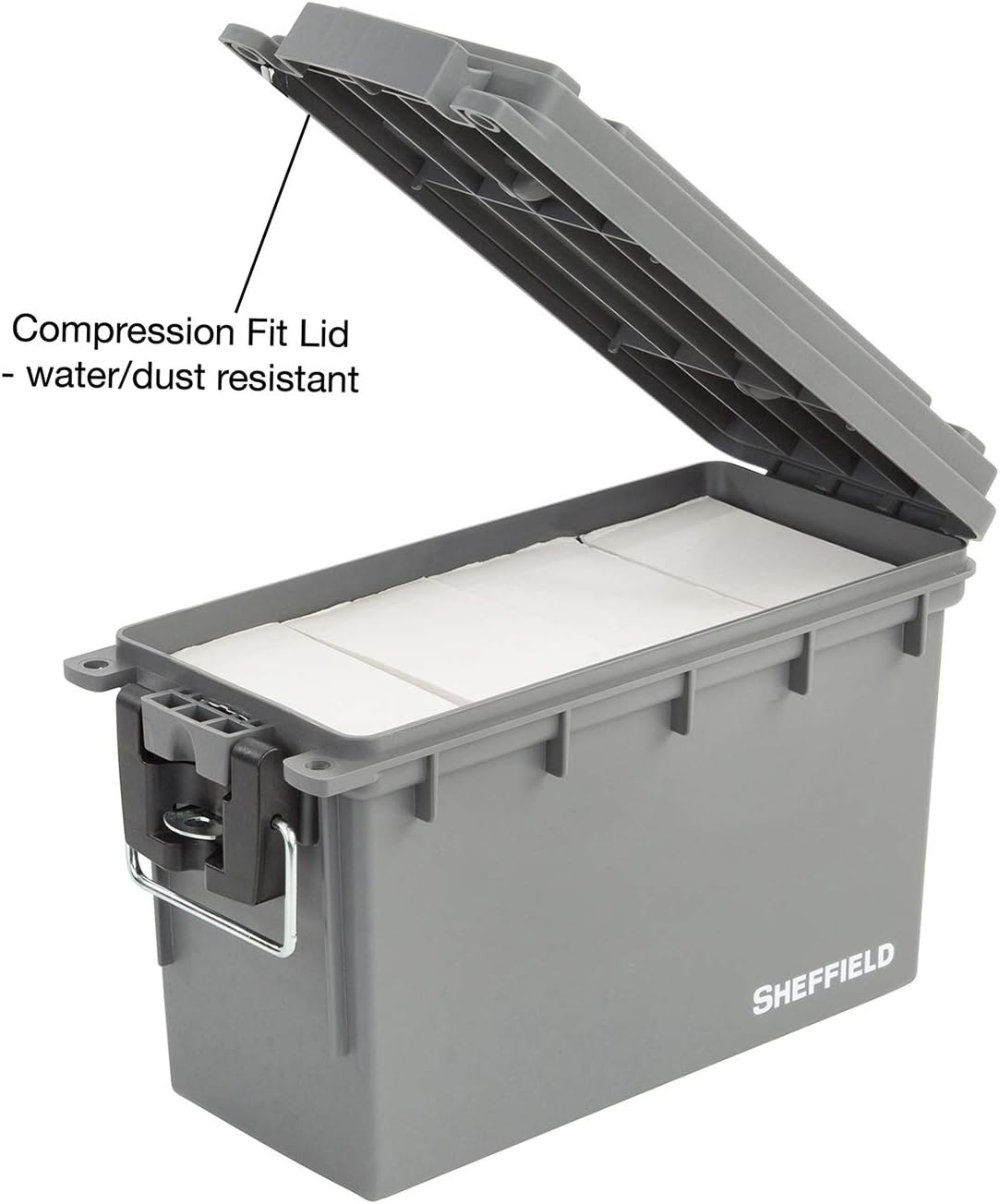 Sheffield 12628 Field Box, Pistol, Rifle, or Shotgun Ammo Storage Box, Tamper-Proof Locking Ammo Can, Water Resistant, Stackable, Gray & Master Lock 646T Set Your Own Combination Luggage Lock