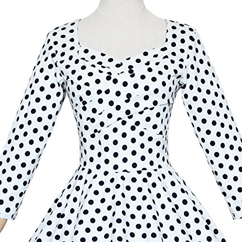 Maggie Tang 50s Vintage Casual Party Cocktail Dress Long Sleeve White Black XL