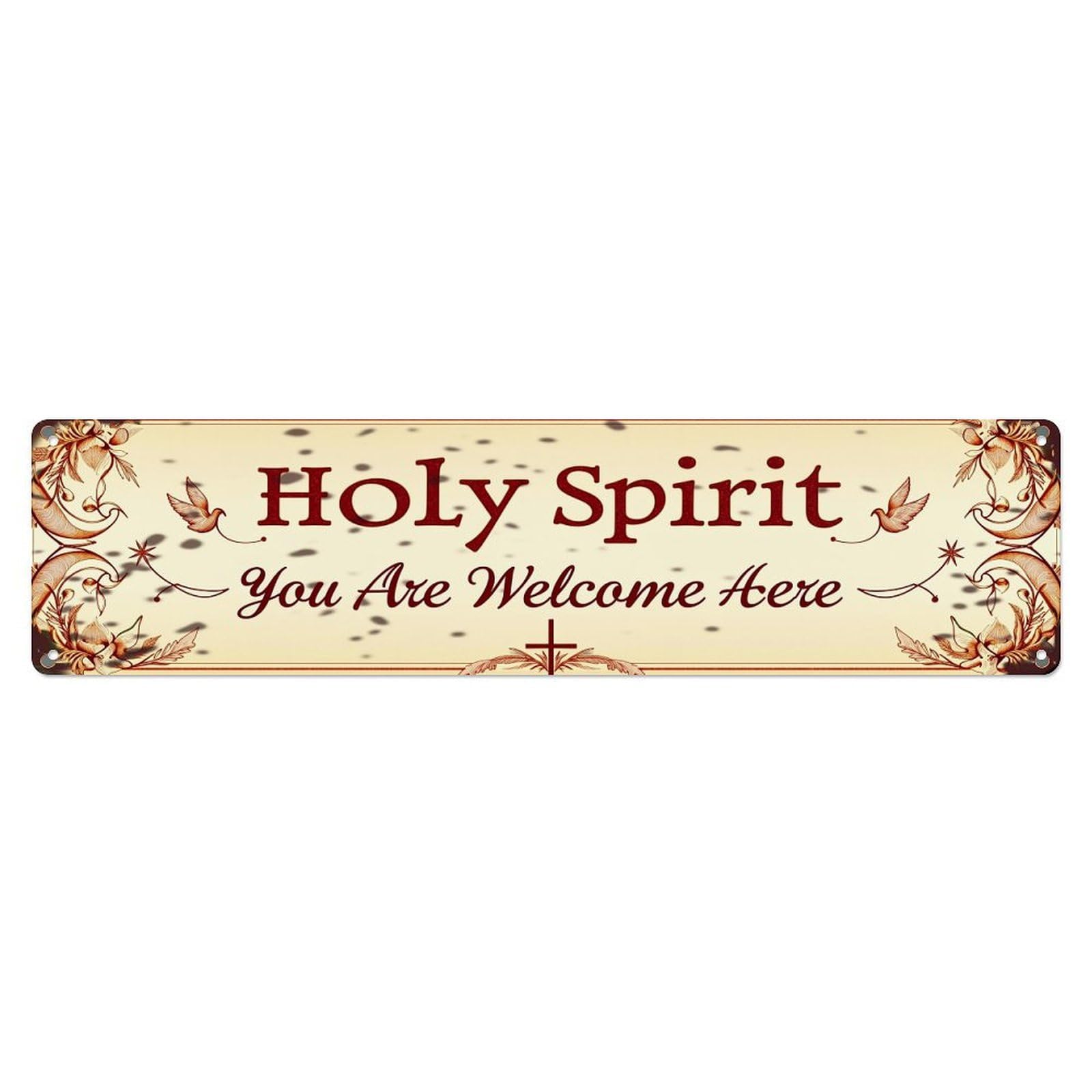 Jdyaojiesheng Vintage Holy Spirit Welcome Sign Pattern_1 Tin Sign Retro Metal Wall Decor Metal Poster, Home Bar Garage Farmhouse Cafe Wall Art Decoration 4X16inch