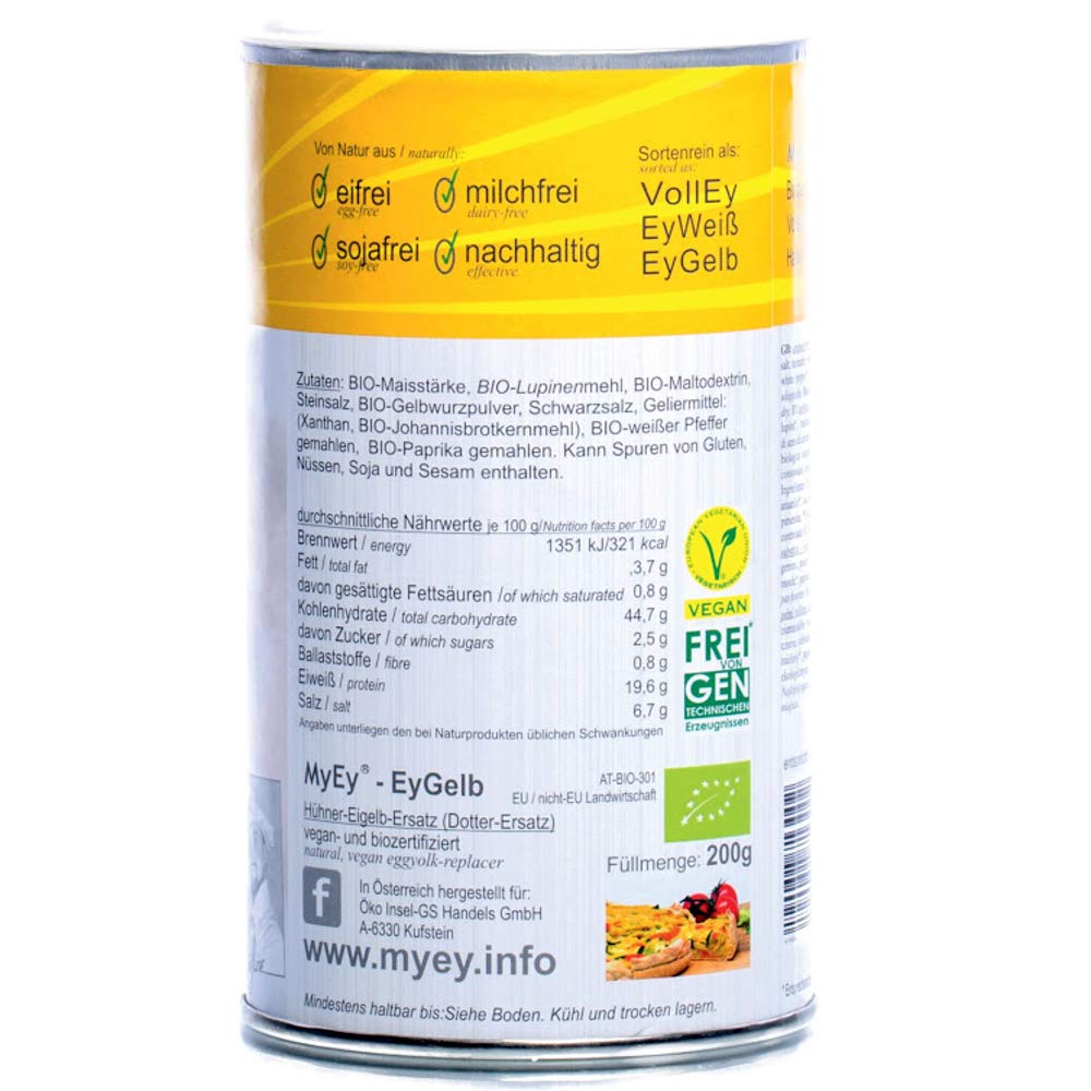MyEy EyGelb, BIO - Remplacement de jaune d'œuf - Végétalien - Sans soja - Sans cholestérol (1 x 200 g)
