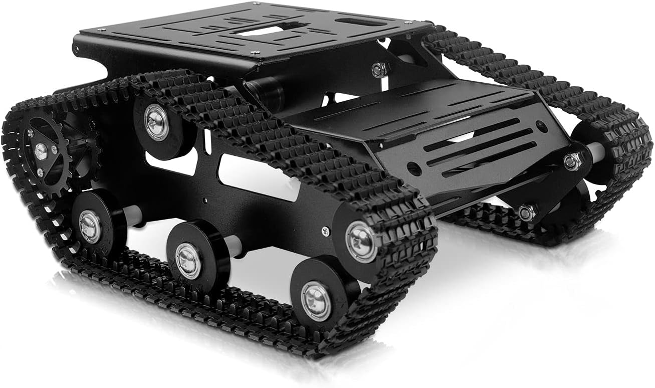 Smart Robot Car Chassis Kit Aluminum Alloy Big Tank Chassis with 2WD Motors for Arduino/Raspberry Pi DIY RC Shock Absorbing Tracked Robot Car Toys - Learning Kit (Black)