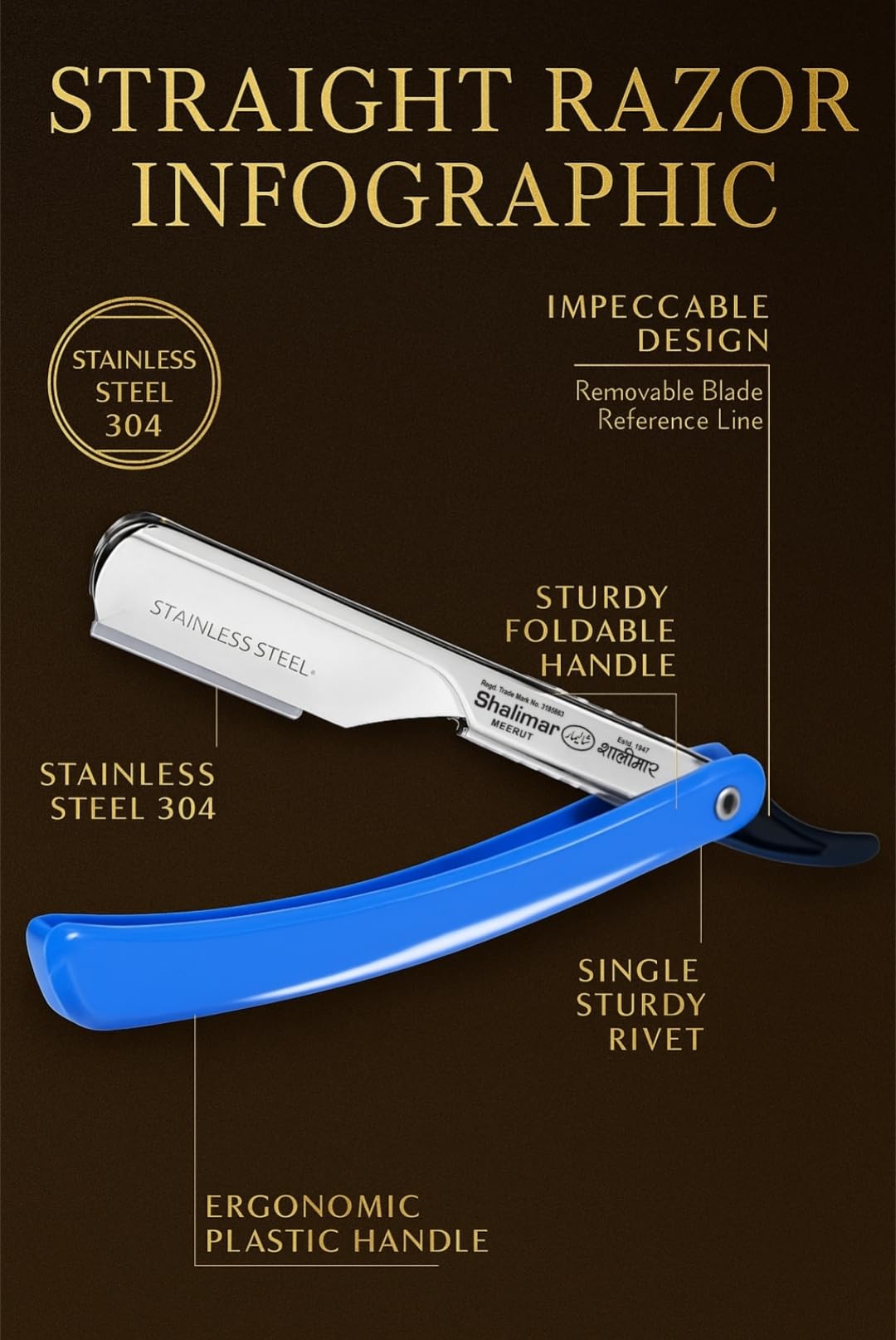SHALIMAR BRAND PROFESSIONAL BARBER PLASTIC BODY STAINLESS STEEL STRAIGHT EDGE RAZOR FOLDING USTRA FOR BEARD SHAPING WITH 1 BLADE SALON USE & HOME USE, MEN - Image 4 thumbnail