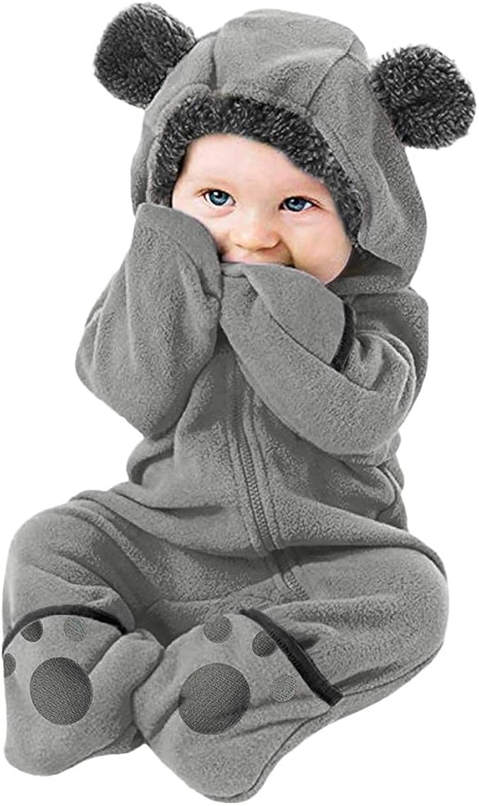 Amazon Co Jp ベビー服 Jikial 新生児 フード付きロンパース 冬服 長袖 前開き カバーオール 足つき 暖かい 赤ちゃん 着ぐるみ 可愛い もこもこ ジャンプスーツ 男の子 女の子 防寒 着替え便利 幼児服 フリース パジャマ ジャケット 人気 プレゼント A1 服
