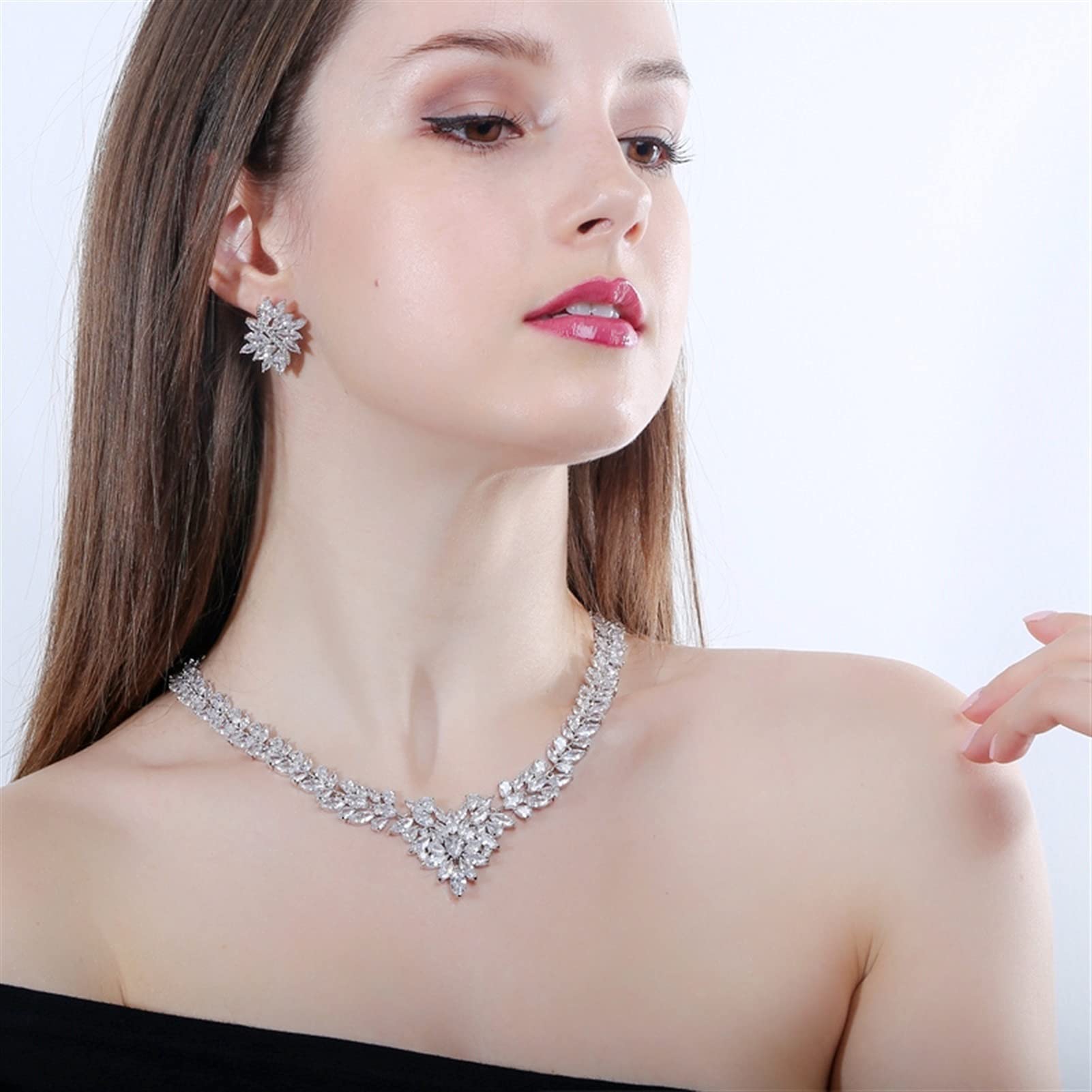 Schmuck Brautschmuck Weißgold Farbe Afrikanische Hochzeit Zirkonia Perlen Schmucksets für Bräute