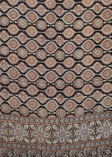 Image of Ethnics of Kutch Womenss Ajrakh Modal Silk Natural Dye Hand Block Print Saree with Blouse Piece - 5.5 Mtr Length