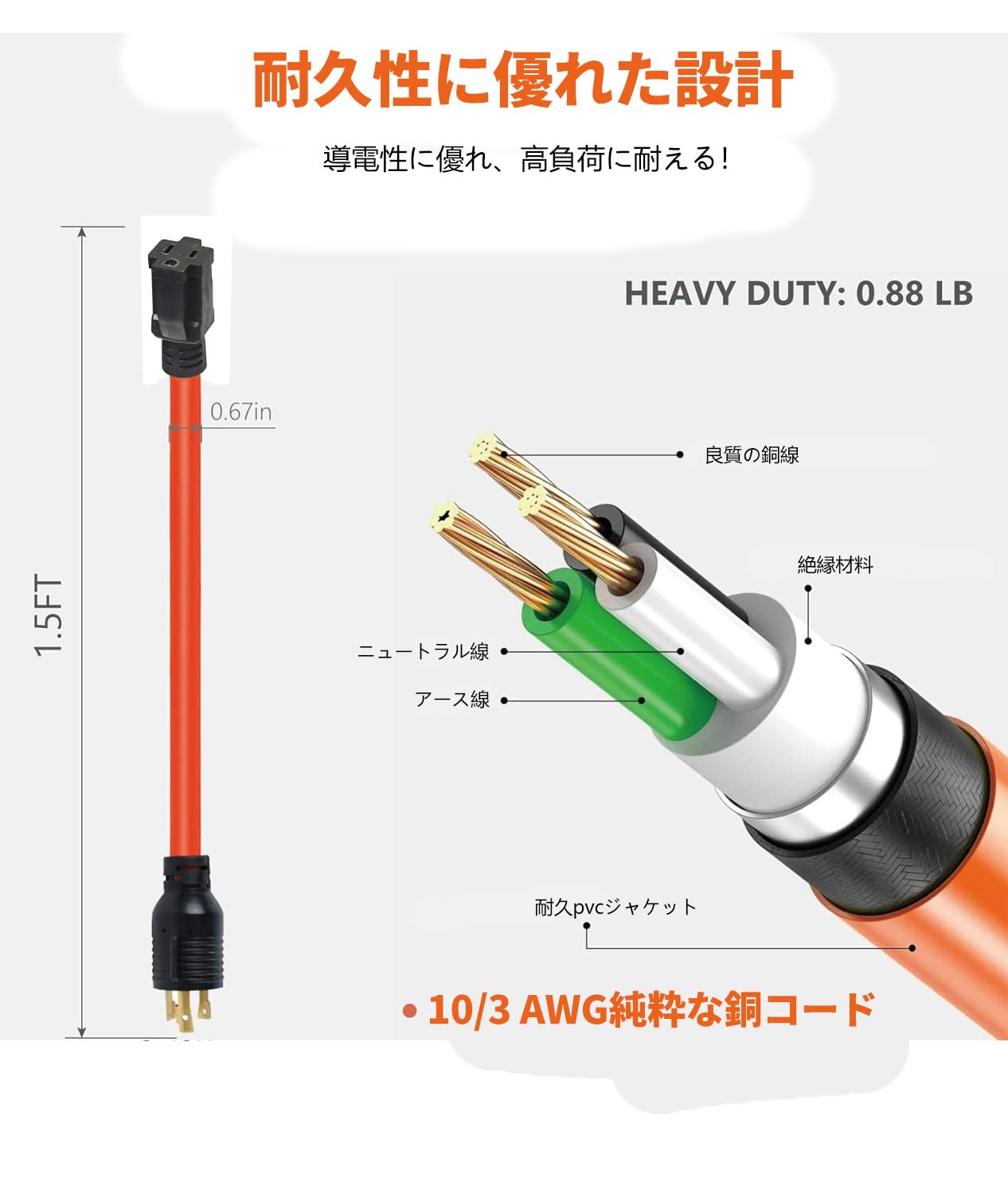 30A 延長コード ヤマハ発電機ホンダ発電機用 陸電ケーブル 10M  