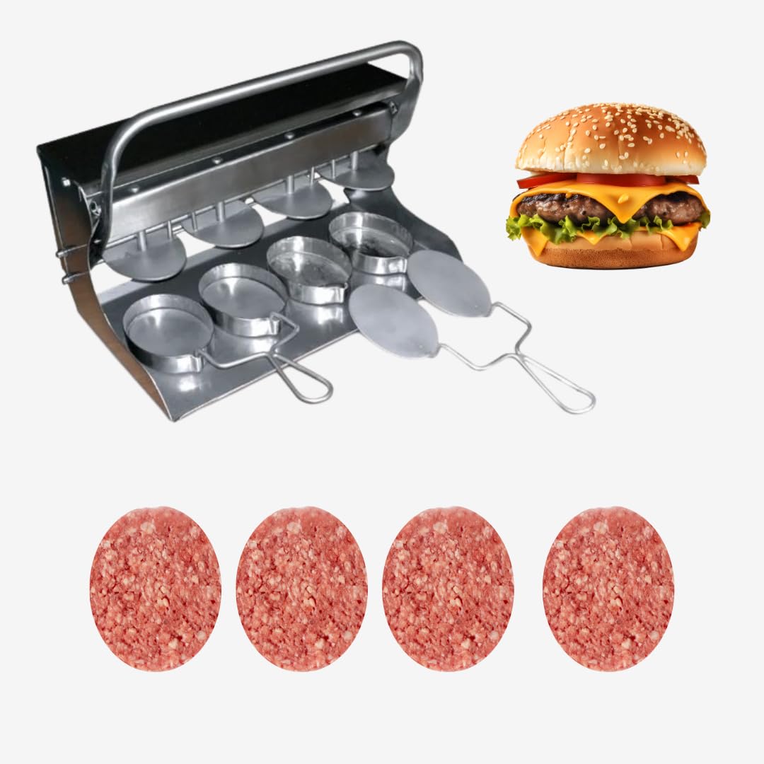 BALSAT | Hamburguesera Profesional carniceros y restaurantes - 4 Senos Ovalada. Totalmente en Acero Inoxidable. Incluye 3 Paquetes de celofan de Hamburguesa - Total 1380 Hojas.
