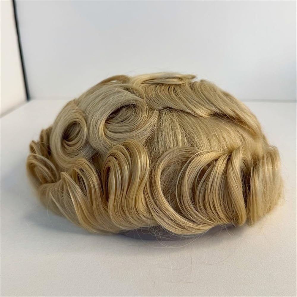 Tropper 613# Tupecik męski z ludzkimi włosami blond, indyjski 0,08-0,10 mm