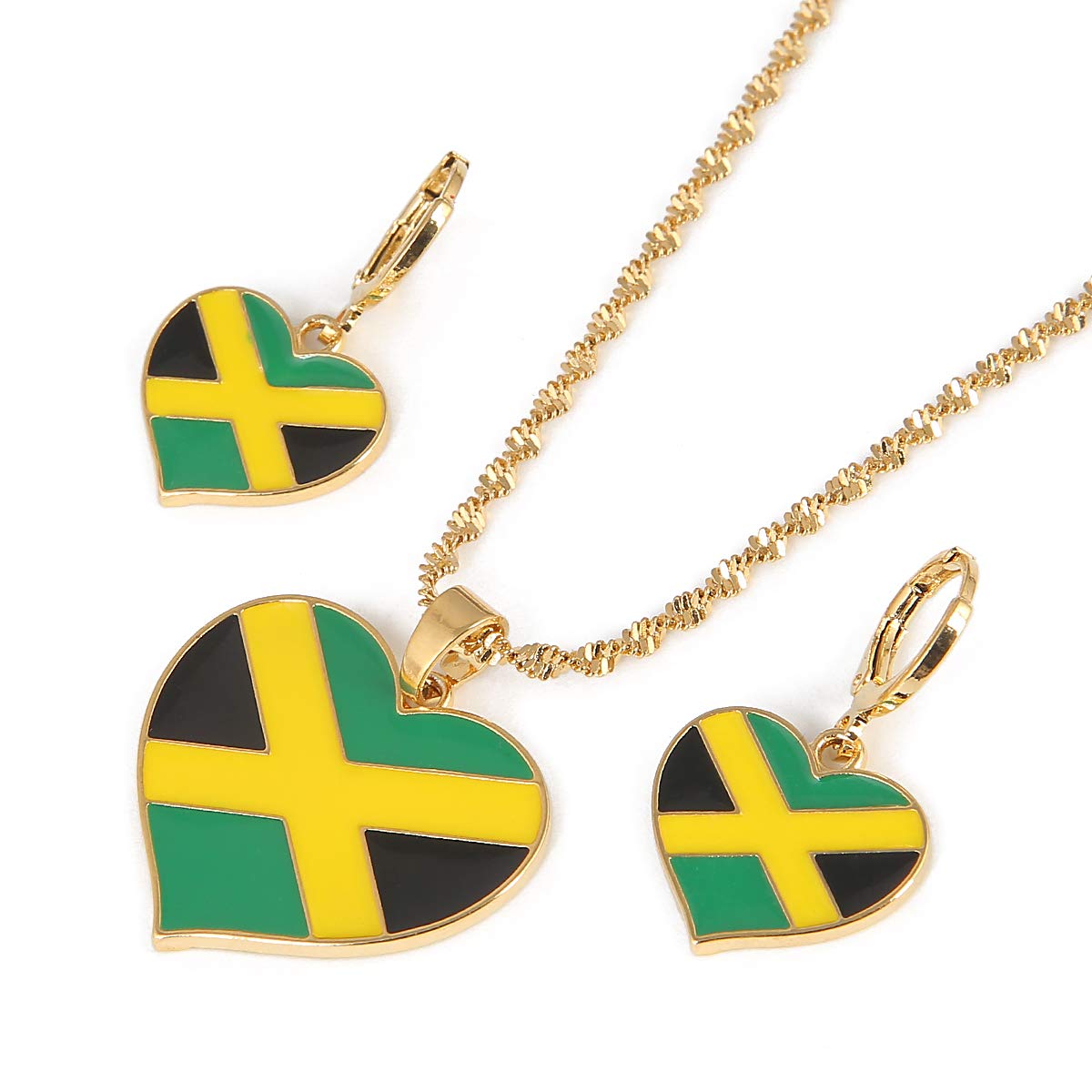 Heart Enamel Jamaica Pendant Necklaces Jewellery Gold Color Jewelry Jamaican Flag Jewelry