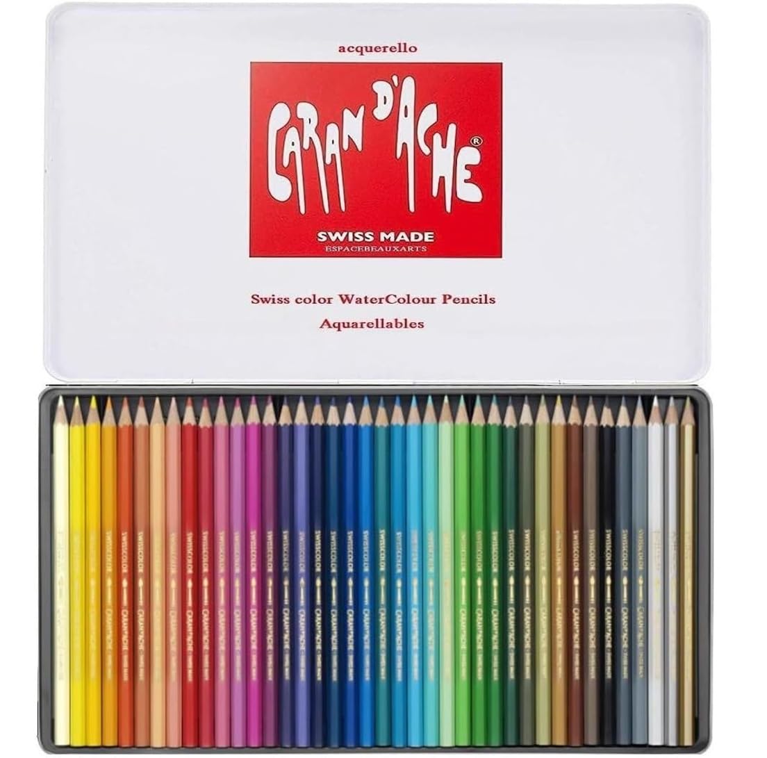Caran d'Ache Swisscolor Lot de 40 Crayons Aquarelle dans une Boîte en