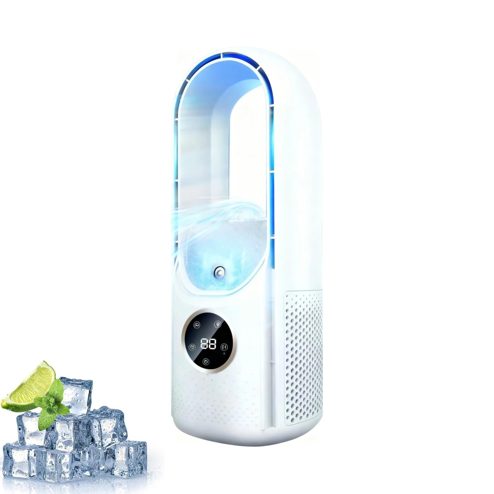 Blade-Free Silent Portable Air Conditioners – 3-in-1 Evaporative Coolers with 6 Speeds, 300ml Tank, Vortex Airflow, 7-Colour LED & USB Power – Energy-Saving Cooling for Home Office (White)