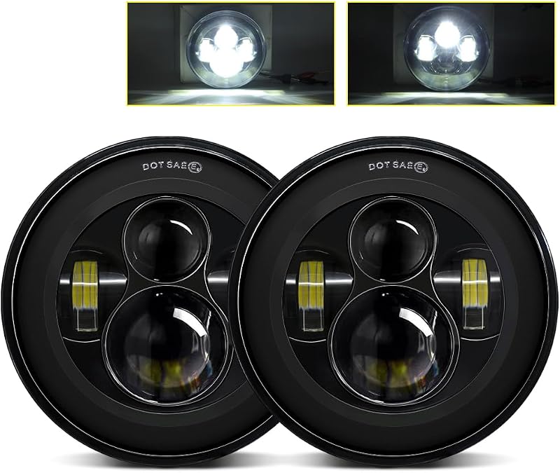Faróis LED redondos de 7 polegadas DriSentri 12–24 V, luz alta e baixa – Par