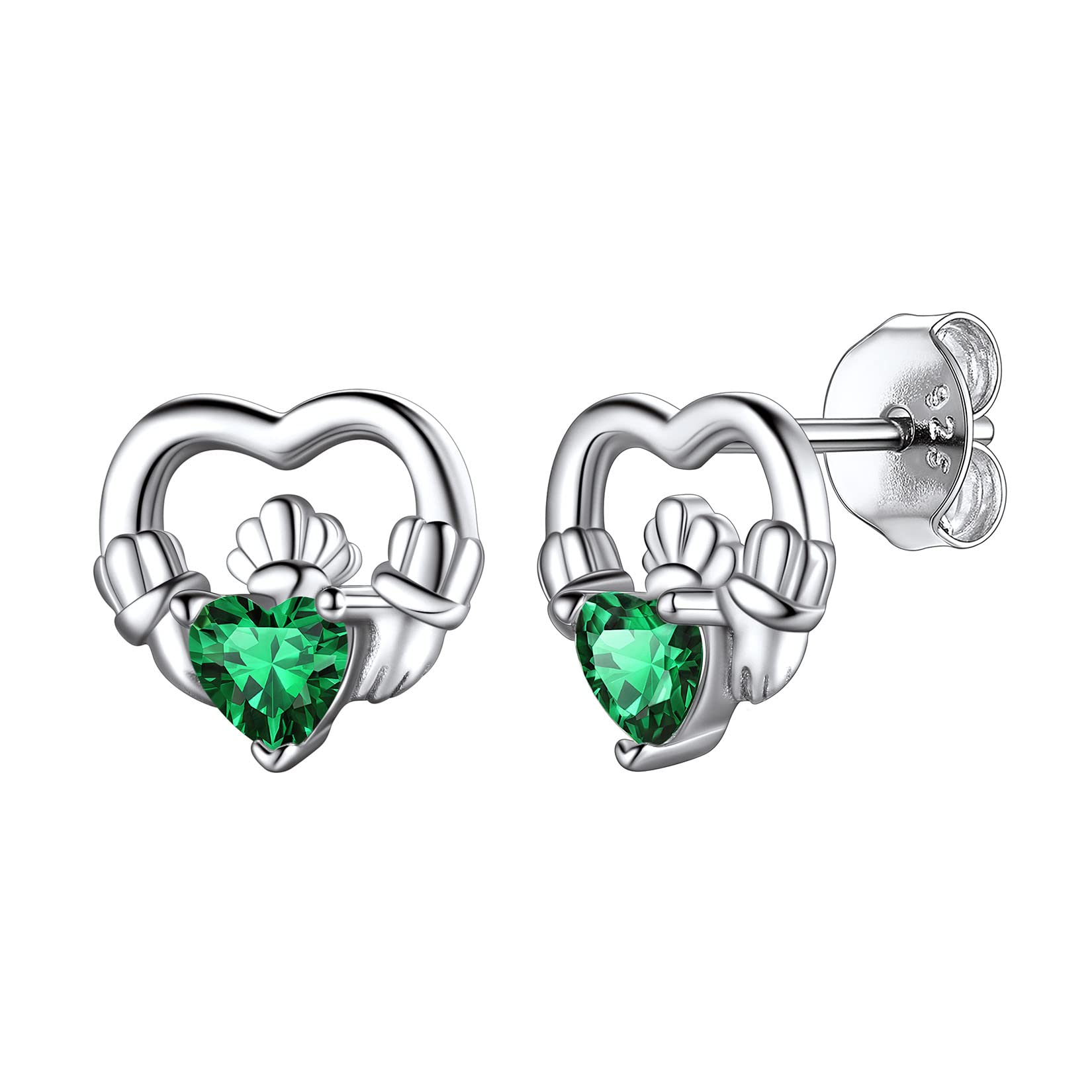 925 Sterling Silver Claddagh Celtic Heart Stud Earrings, Dainty Tiny Irish Celtic Knot Jewelry for Women Girls (with Gift Box)