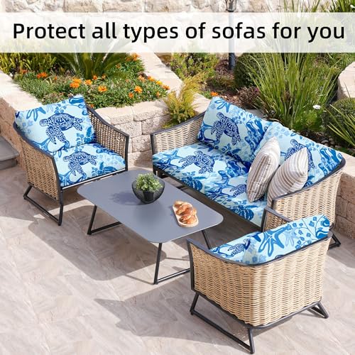Image of 8Pcs Stretch Patio Cushion Covers,Outdoor Couch Covers Replacement,Outdoor Couch & Sofa Slipcovers,for Patio Furniture Cushion Covers,Washable Reusable Furniture Protector (Sea Turtle,Cover Only)