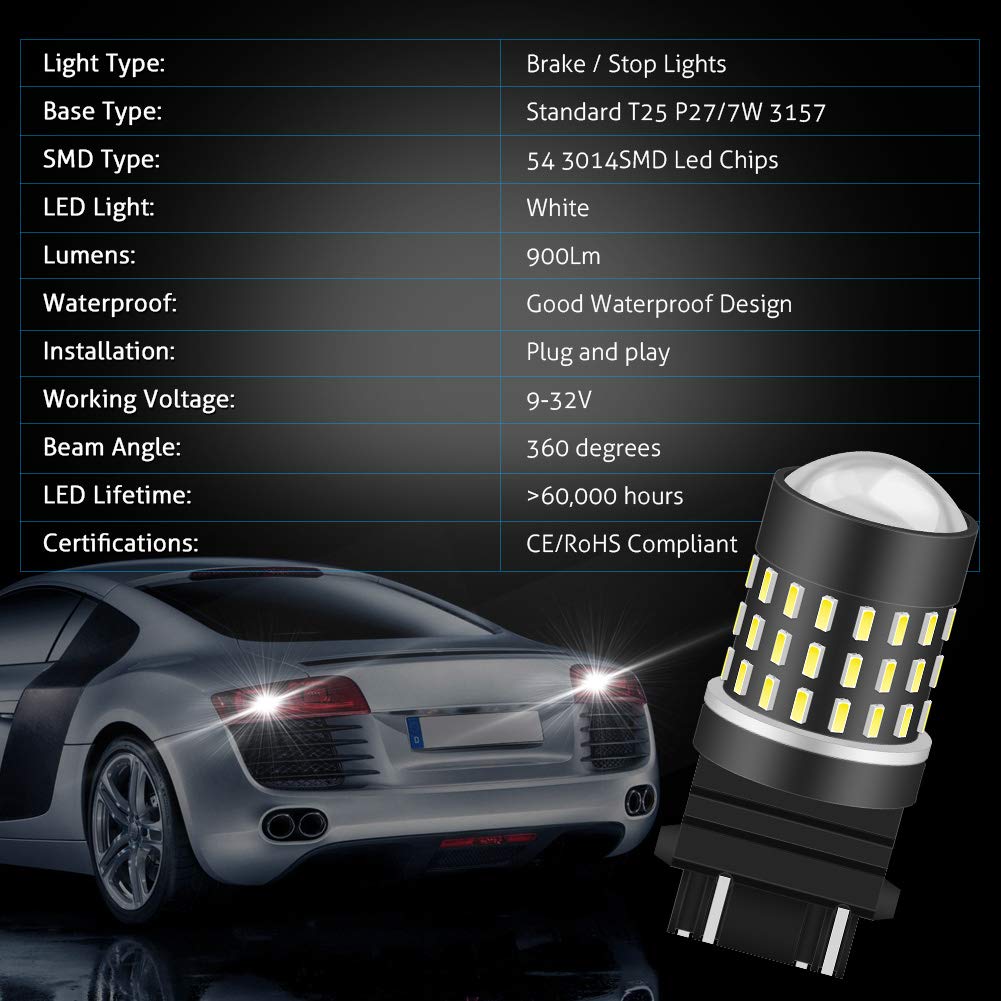 KATUR 3157 3047 3057 3155 3156 żarówka LED 3014 54 chipsety 650 lumenów zamiennik do kierunkowskazu cofania cofania tylnego hamulca tylnego światła parkowania RV, ksenonowa biała (4 sztuki)