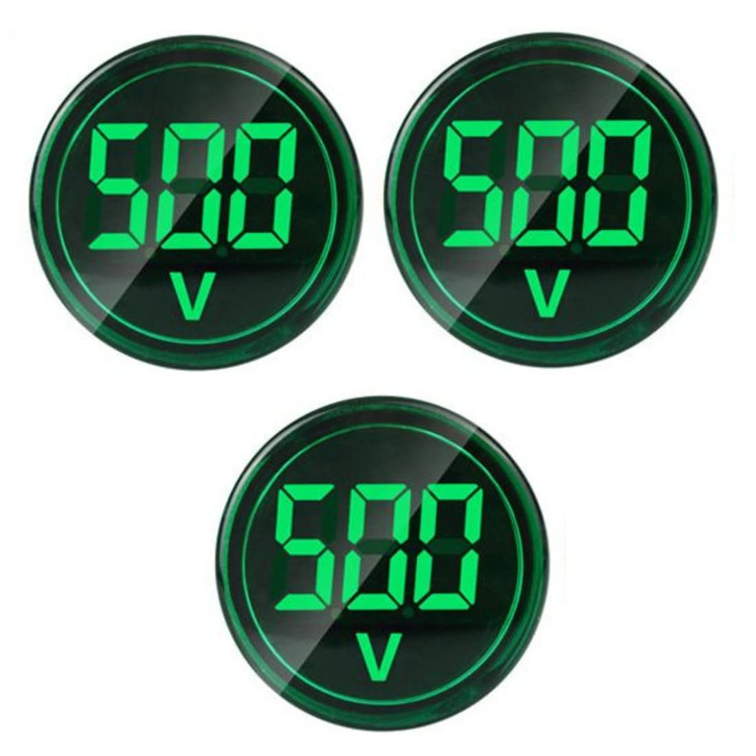 3pcs Digital Display AC Voltage Indicator, 22mm Round Head LED Voltage Tester AC50~500V Voltmeter Monitor (Green)