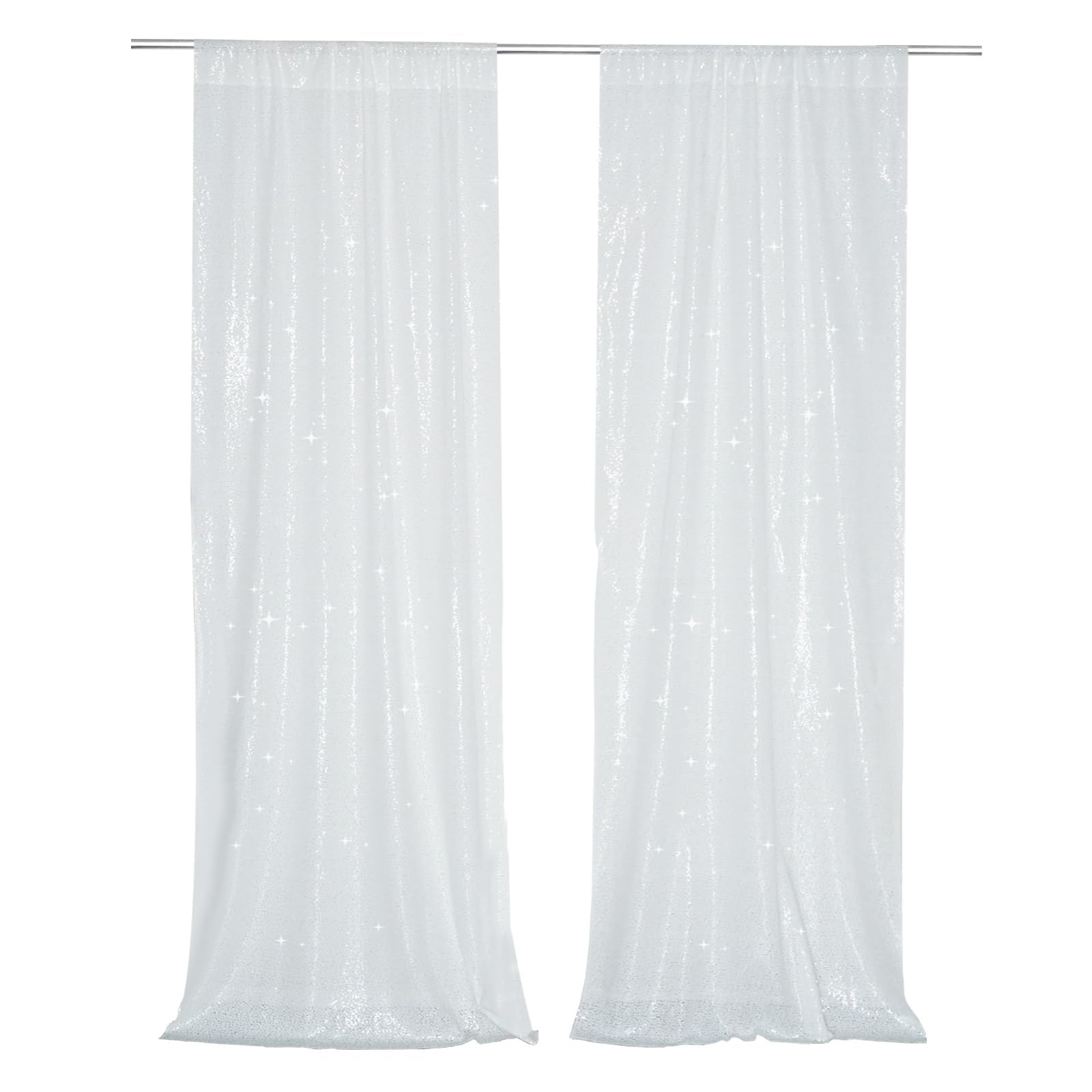 PartyDelight White Sparkly Sequin Backdrop Curtains 2FT X 8FT 2 Panels for Wedding Party Room Decorations Events