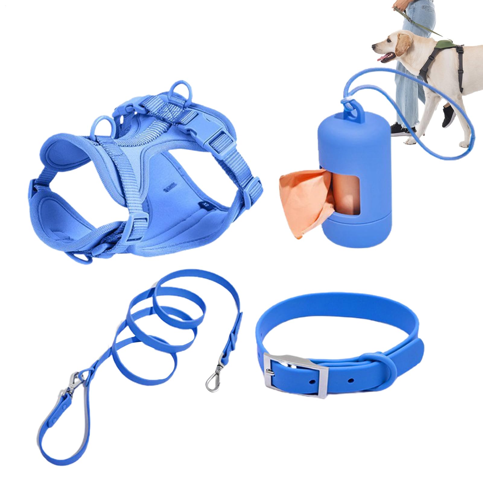 Set di guinzaglio per cani, pettorina per cani, pettorina per animali | domestici, collare e guinzaglio, pettorina per cani senza tirare, con fibbie regolabili per cuccioli, con supporto per sacche