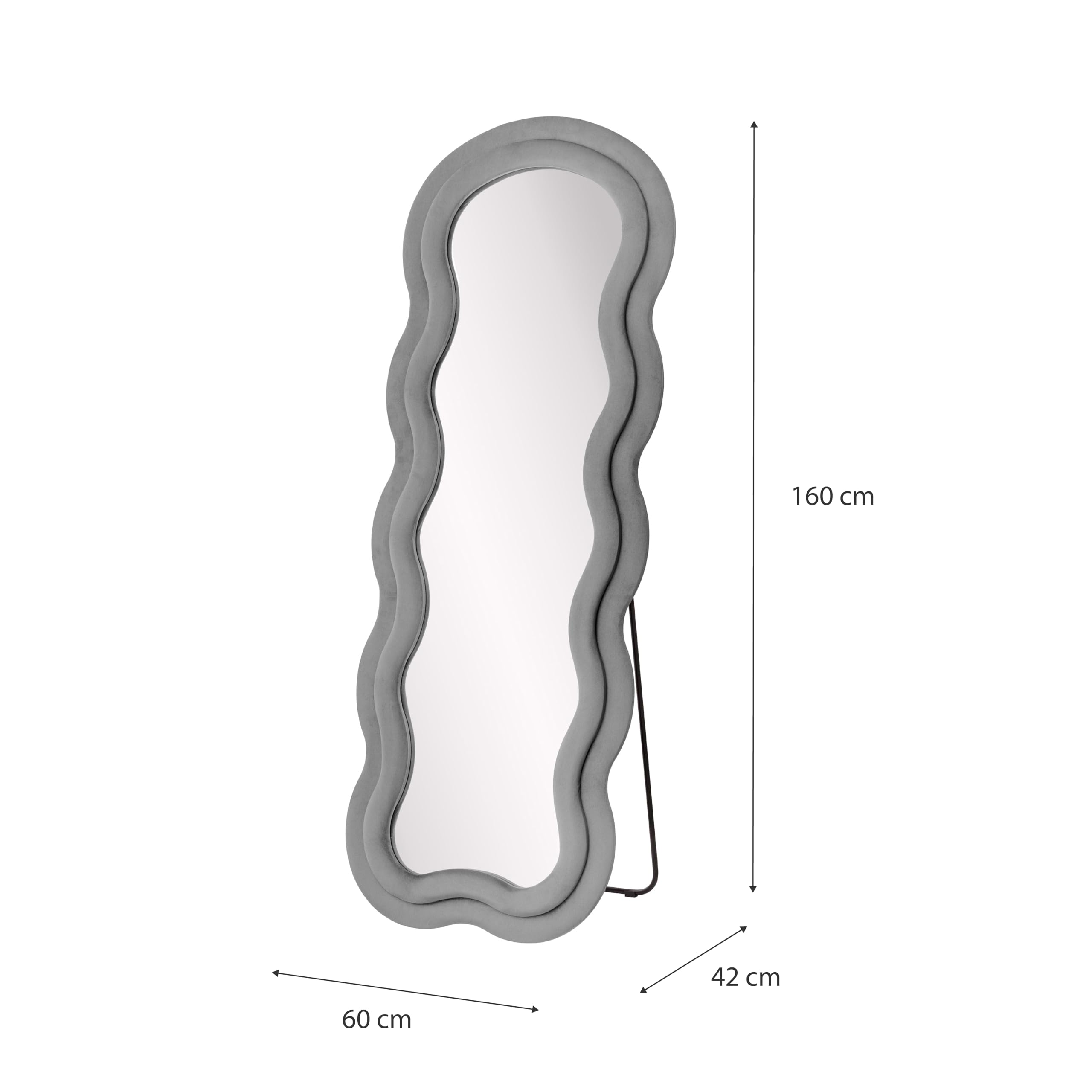 Baroni Home Espejo de pie, espejo con marco ondulado acolchado y revestimiento de terciopelo, para salón, dormitorio, pasillo, 160 x 60 cm, terciopelo gris
