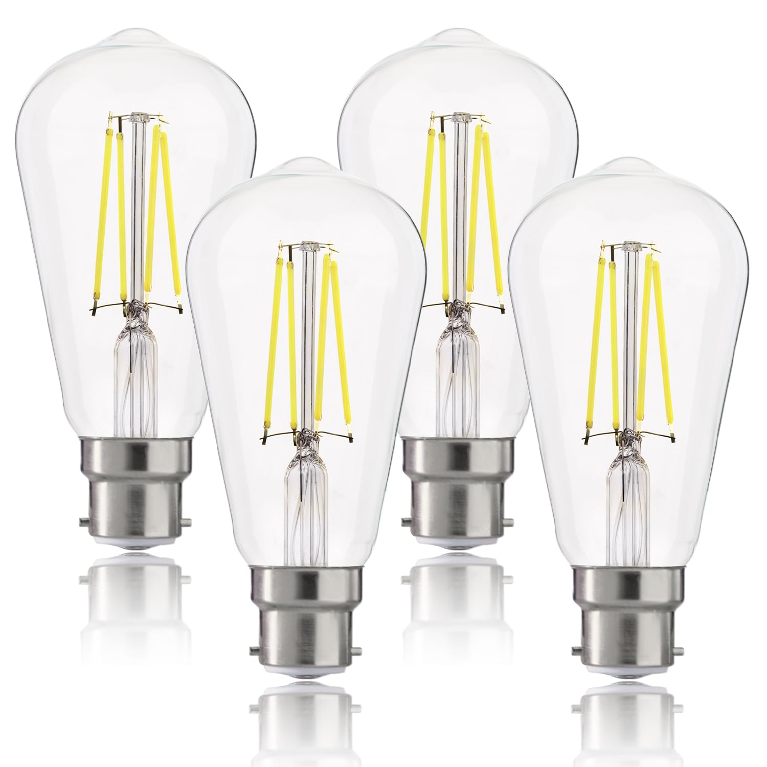 FLSNT B22 LED Bulb Cool White, ST64 Vintage Edison Bayonet Light Bulbs, 7W Equivalent 60W, 806LM Dimmable Filament Bulb, 6500K Clear Glass Decorative Light Bulbs for Home, Pack of 4 [Energy Class E]