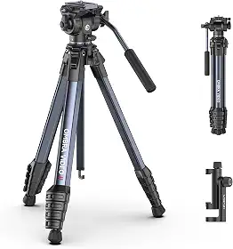 ULANZI Ombra Video Ⅱ Tripé de câmera com cabeça fluida, tripé de viagem de 156 cm com placa de liberação rápida Arca girada em 360°, suporte portátil para câmera de telefone, gravação de vídeo por