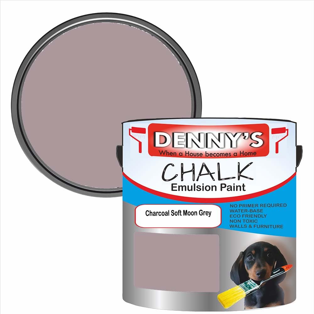 SCOOBYS PAINTS BACK IN THE MIX Chalk Emulsion Matt Paint, Water-Based, No Primer Required, For Walls and Furniture Grey, (Charcoal Soft Moon Grey, 250Ml Tin)