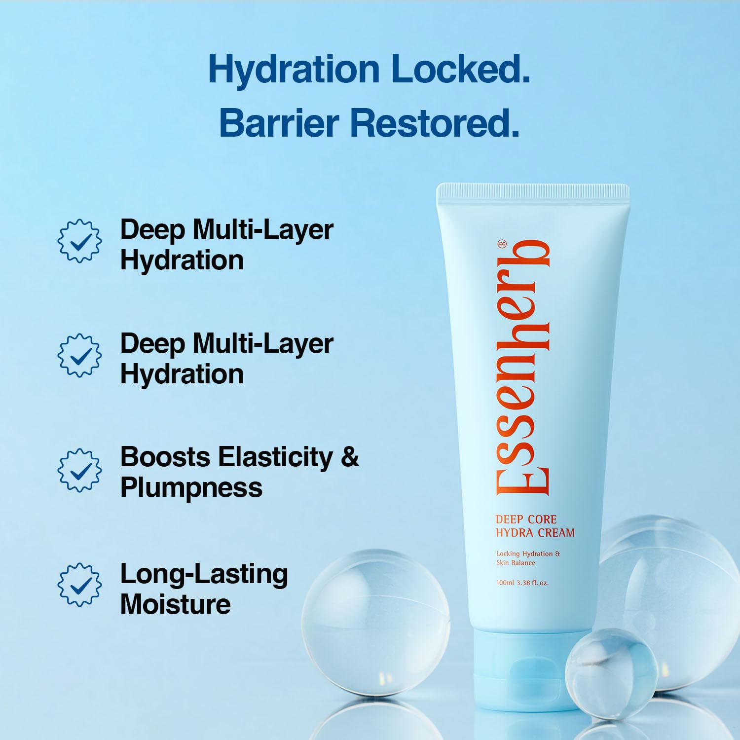 Deep Core Hydra Cream with Hyaluronic Acid and Ceramide for Deep Hydration and Skin Barrier Support - Moisturizing Face Cream for Dry, Sensitive Skin, Korean Skincare (3.38 fl oz)