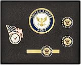 PinMart's Officially Licensed United States Navy Suit Accessories Men's Gift Set Including Tie Clip, Lapel Pin, Challenge Coin and Cufflinks within a Presentation Box