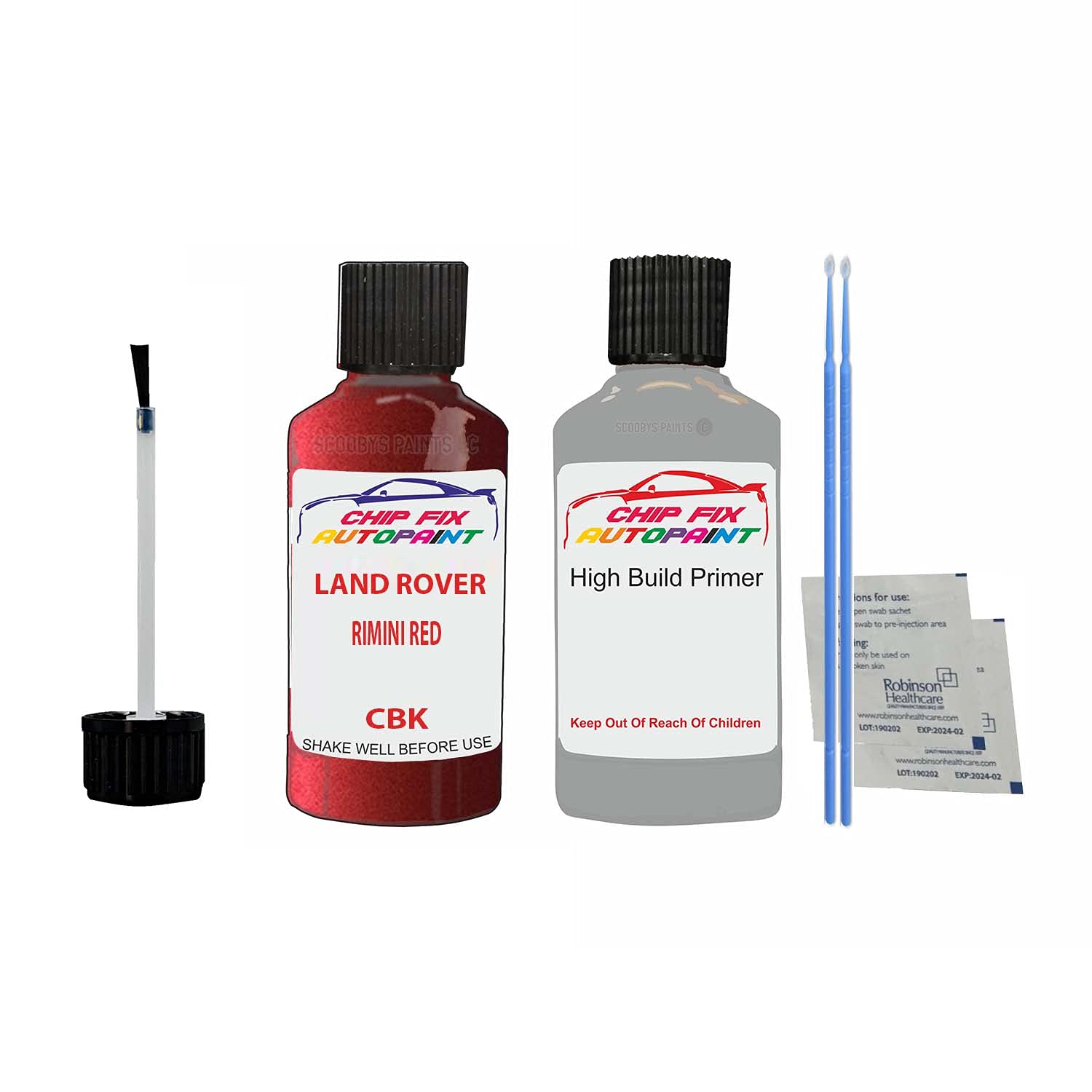 Scoobys Paints Back In The Mix Rimini Red Compatible With Land Rover Touch Up Paint Scratch Stone Chip Primer Undercoat Repair Kit Code: Cbk