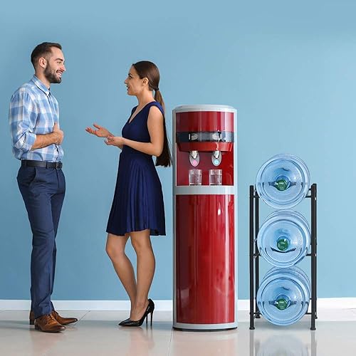 Miniatura 7 de Organizador de almacenamiento para botellas de agua de 5 galones, estante dispensador de agua apilable de 3 niveles para oficina, cocina, vestíbulo,