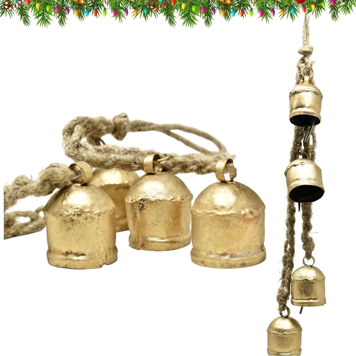 Amazon.com: RIYLBEX Christmas Gold Metal Bells with Jute Hanging Rope ...
