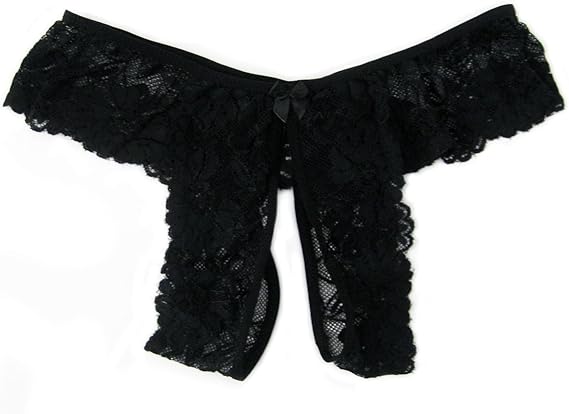 Trixx Intimates Women's Open Crotch Cheeky Panty Thong Black Plus Size
